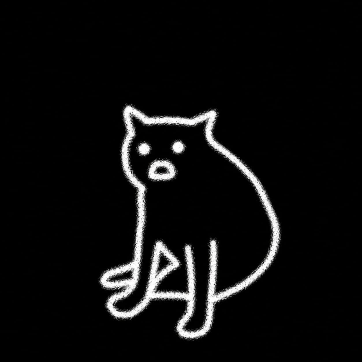 White crayon drawing of the CatGrok cat mascot